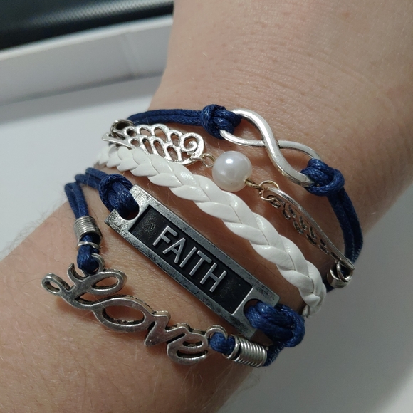 Blue Multi-Strand Bracelet Faith Love Infinity Inspirational - Picture 1 of 5
